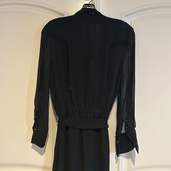 St. John Tonal Beaded Long Sleeve Silk Georgette Gown - Picture 12 of 12